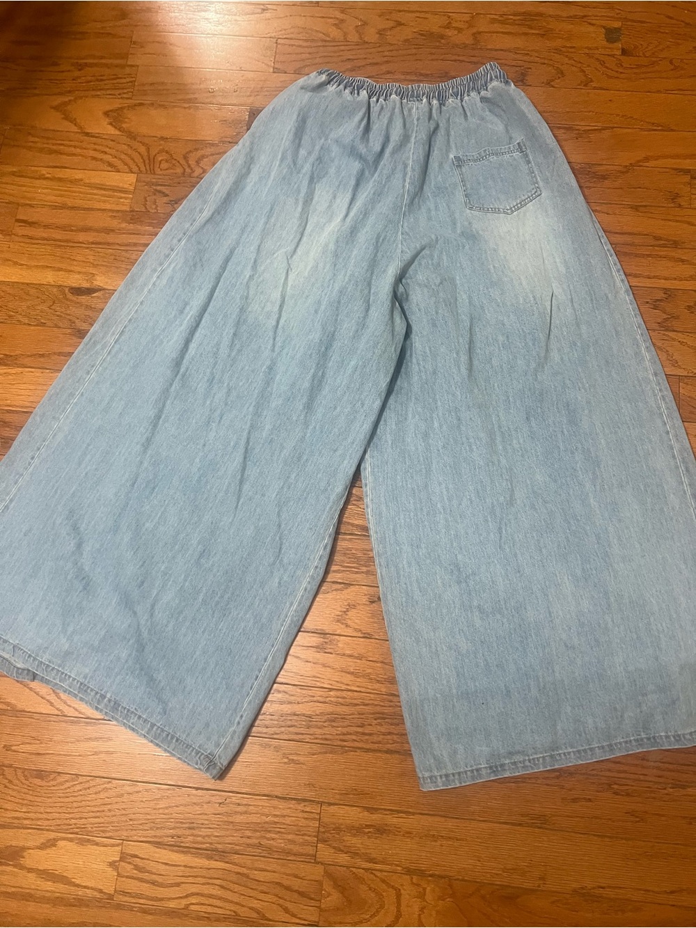 Wide Leg Light Blue Denim Jeans with Elastic Waist